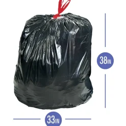 Highmark Large Drawstring Trash Bags, 0.7 mil, 33 Gallon, Black, Box Of 70 Bags