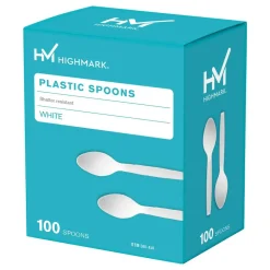 Highmark Medium-Length Plastic Cutlery, Spoons, Pack Of 100 Spoons