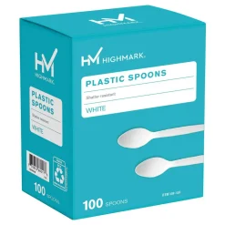 Highmark Medium-Length Plastic Cutlery, Spoons, Pack Of 100 Spoons