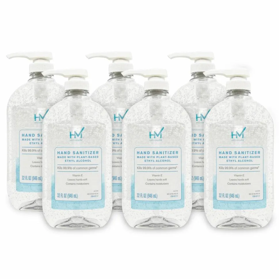 Highmark Original Hand Sanitizer, Fresh Scent, 32 Oz, Clear, Case Of 6 Bottles