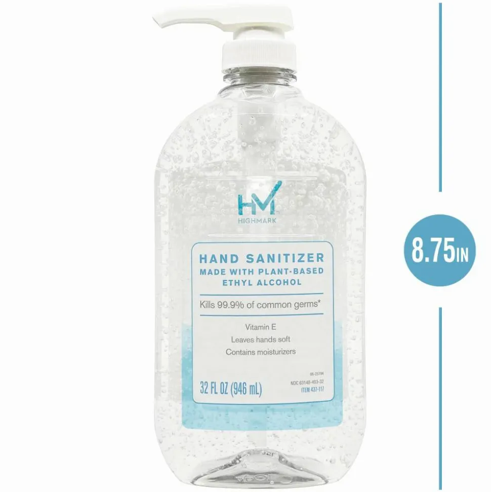 Highmark Original Hand Sanitizer, Fresh Scent, 32 Oz, Clear, Case Of 6 Bottles