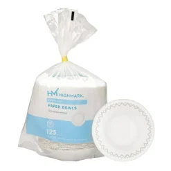 Highmark Paper Bowls, 14.9 oz, Printed White, Pack Of 125