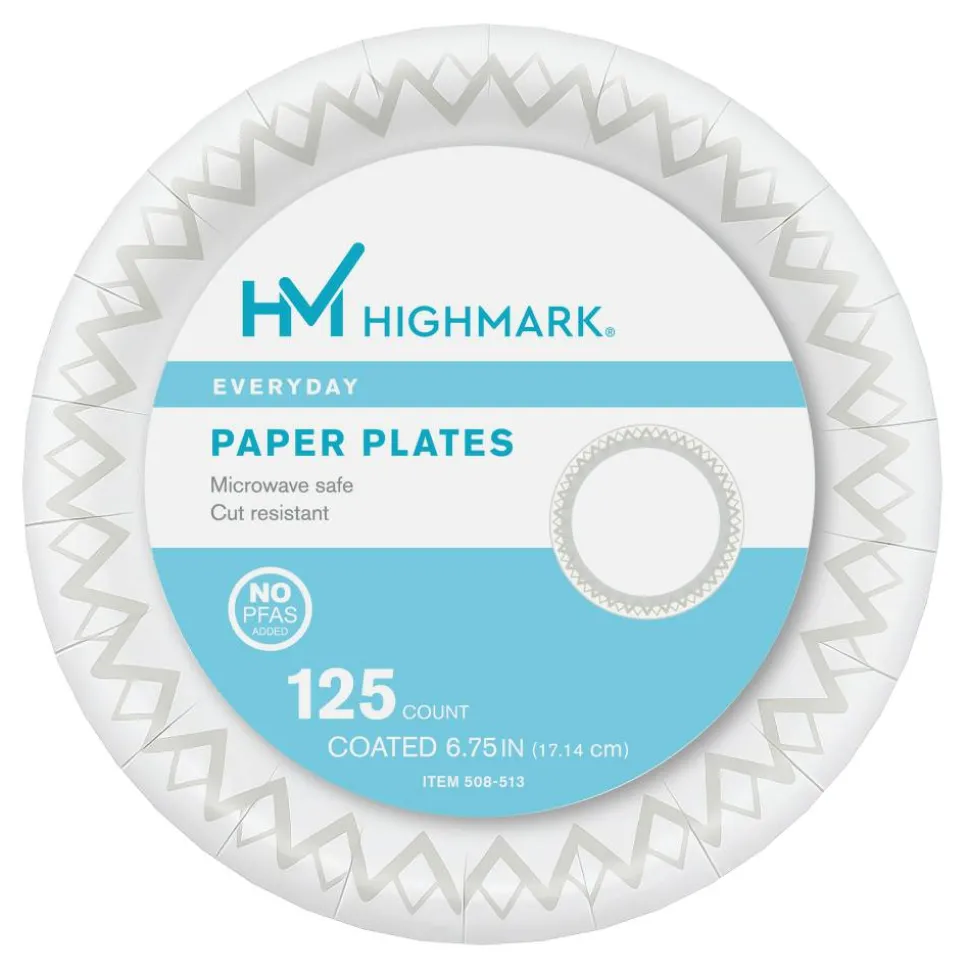 Highmark Paper Plates, 6-3/4", Printed White, Pack Of 125