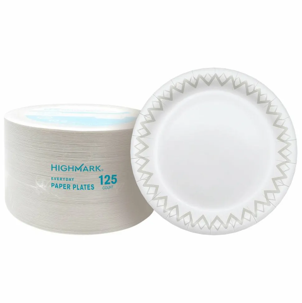 Highmark Paper Plates, 6-3/4", Printed White, Pack Of 125
