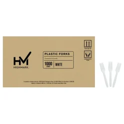 Highmark Plastic Utensils, Medium-Size Forks, White, Box Of 1,000 Forks