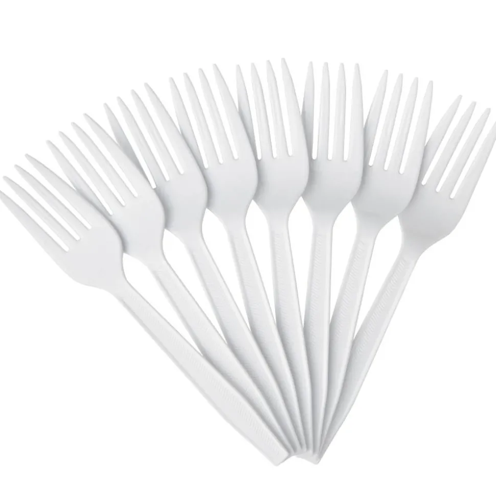 Highmark Plastic Utensils, Medium-Size Forks, White, Box Of 1,000 Forks