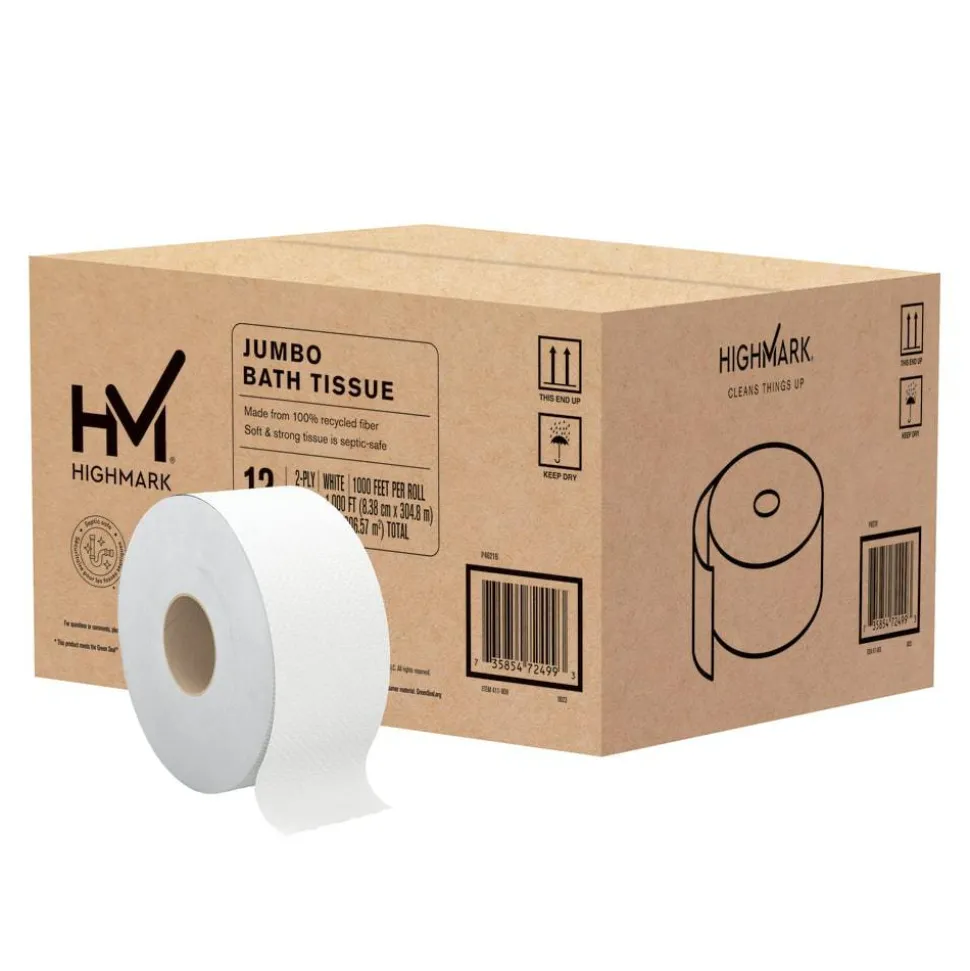 Highmark 2-Ply Jumbo Toilet Paper, 1000' Per Roll, Pack Of 12 Rolls