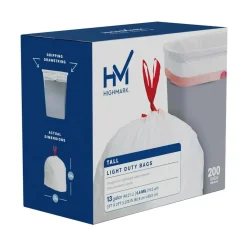 Highmark Tall 0.6 mil Drawstring Kitchen Trash Bags, 0.6 mil, 13 Gallon, 27.375