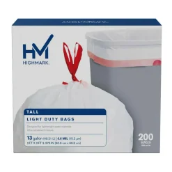 Highmark Tall 0.6 mil Drawstring Kitchen Trash Bags, 0.6 mil, 13 Gallon, 27.375