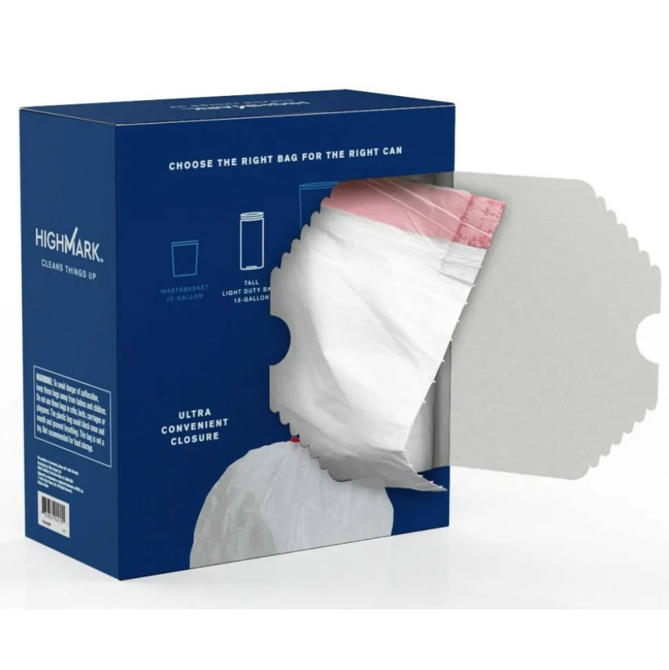 Highmark Tall 0.6 mil Drawstring Kitchen Trash Bags, 0.6 mil, 13 Gallon, 24" x 28", White, Box Of 120