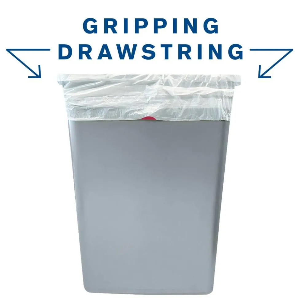 Highmark Tall 0.6 mil Drawstring Kitchen Trash Bags, 0.6 mil, 13 Gallon, 24" x 28", White, Box Of 120
