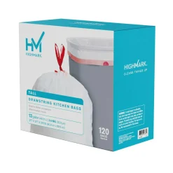 Highmark Tall 0.9 mil Drawstring Kitchen Trash Bags, 0.9mil, 13 Gallon, 27.375