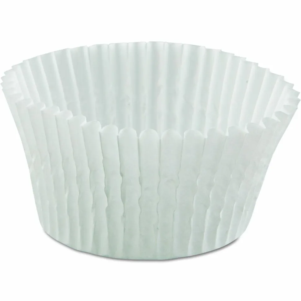 Hoffmaster Fluted Bake Cups, 4.5" Diameter x 1.25" h, White, Paper, 500/Pack, 20 Packs/Carton