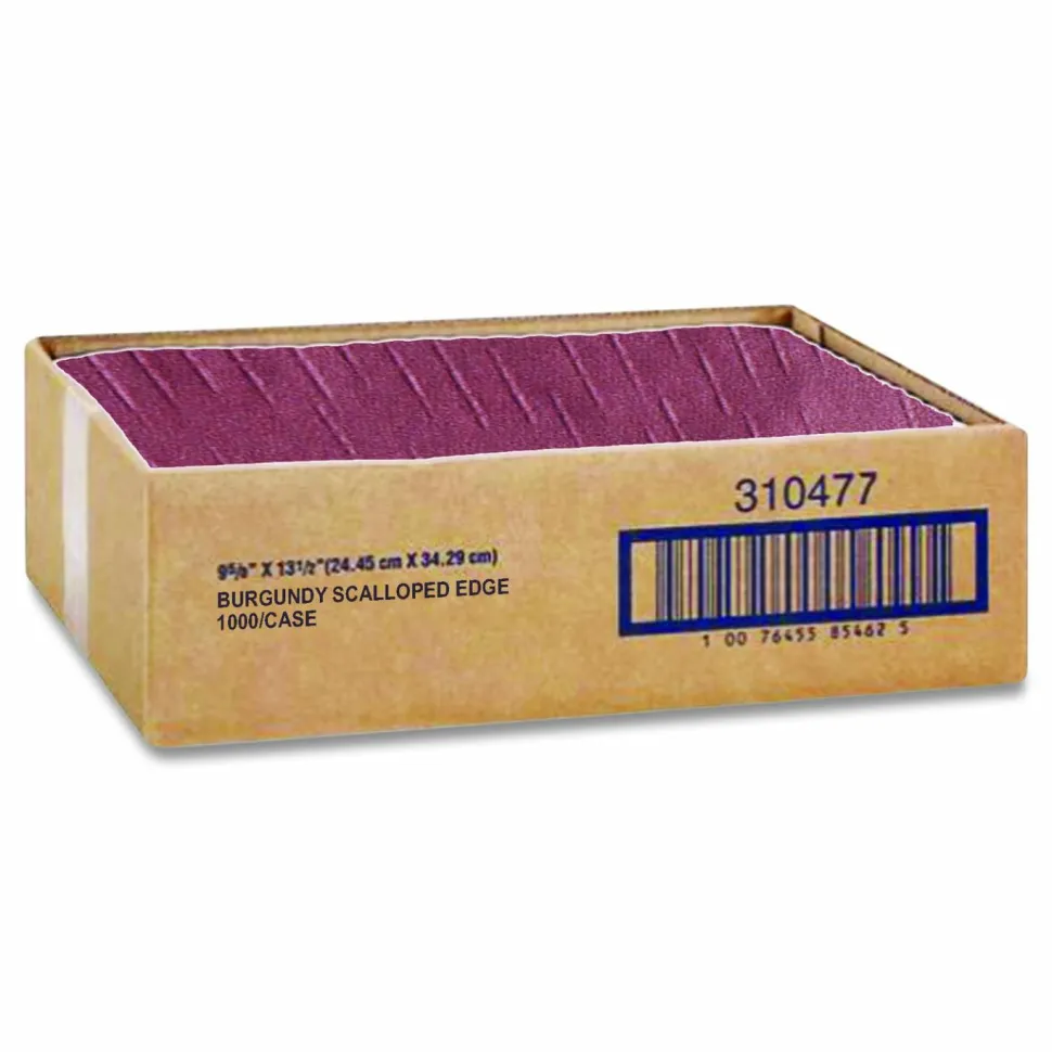 Hoffmaster Placemats, Smooth Surface, Scalloped Edges, 13.5" x 9.5", Burgundy, 1,000/Carton