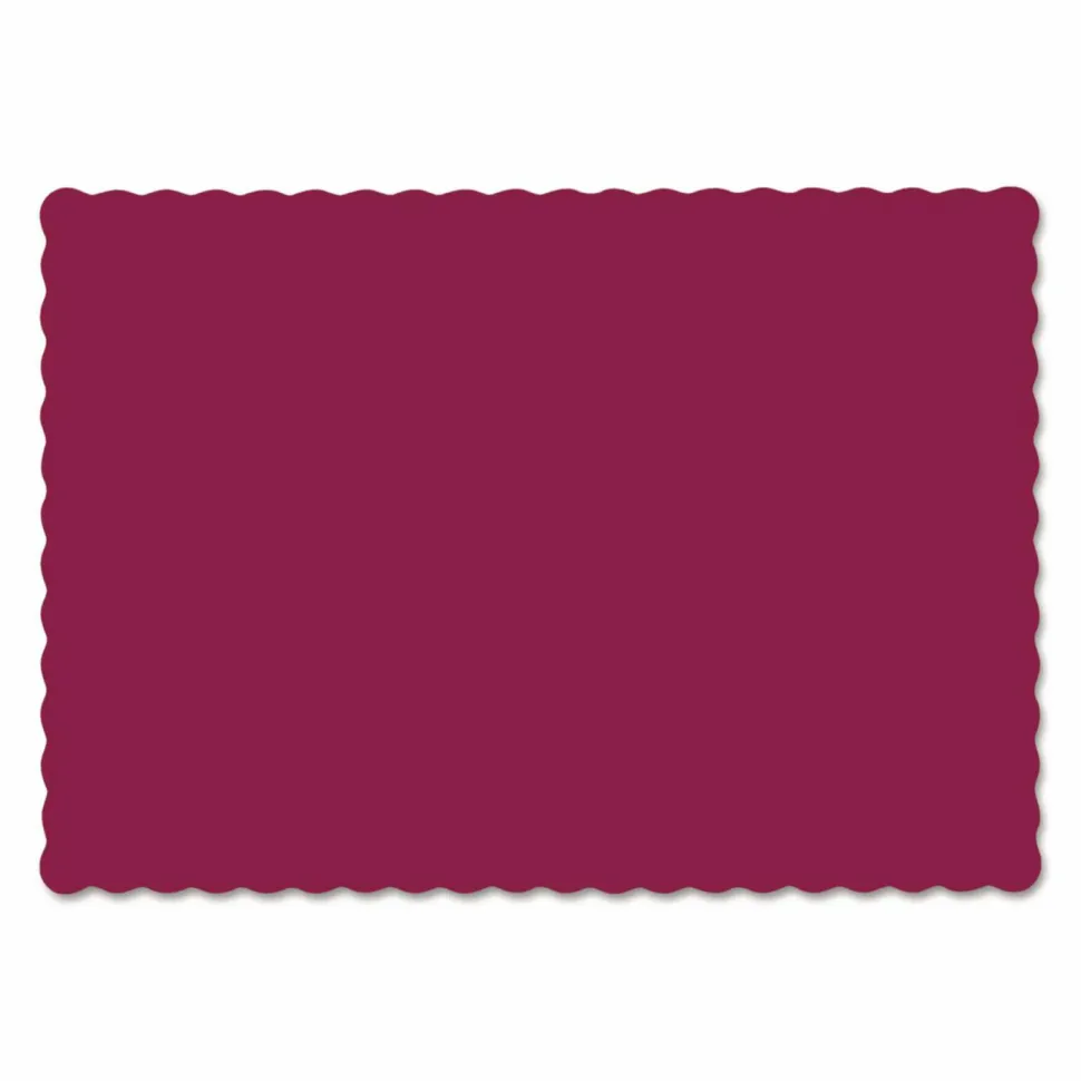 Hoffmaster Placemats, Smooth Surface, Scalloped Edges, 13.5" x 9.5", Burgundy, 1,000/Carton