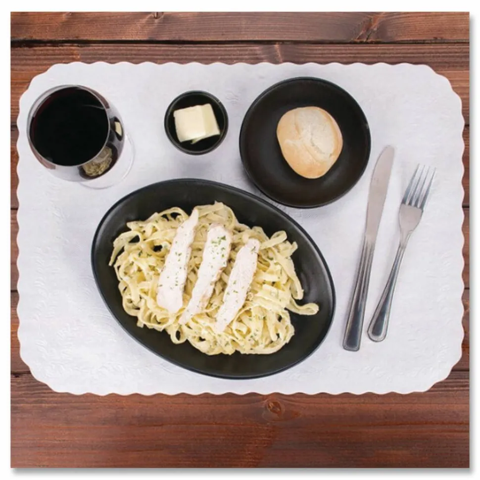 Hoffmaster Scalloped Edge Traymat, Smooth Surface, 16.63" x 12.75", White, 1,000/Carton