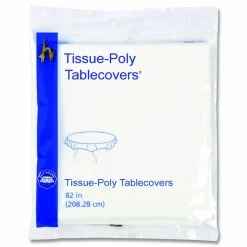 Hoffmaster Tissue/Polyethylene Tablecloths, Round, 82" Diameter, White, Carton Of 25 Tablecloths