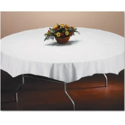 Hoffmaster Tissue/Polyethylene Tablecloths, Round, 82" Diameter, White, Carton Of 25 Tablecloths