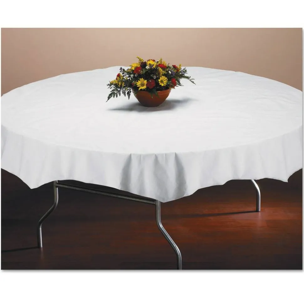 Hoffmaster Tissue/Polyethylene Tablecloths, Round, 82" Diameter, White, Carton Of 25 Tablecloths