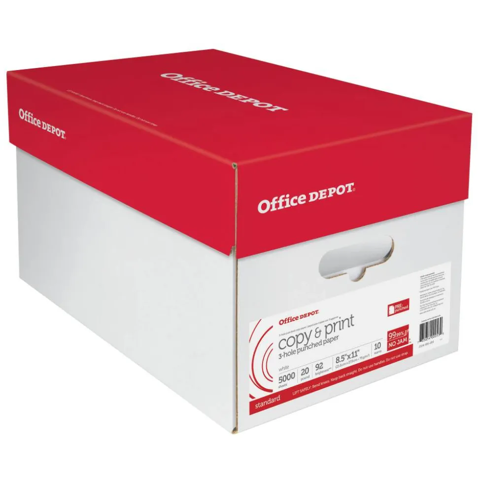 3-Hole Punched Multi-Use Printer & Copy Paper, White, Letter (8.5" x 11"), 5000 Sheets Per Case, 20 Lb, 92 Brightness