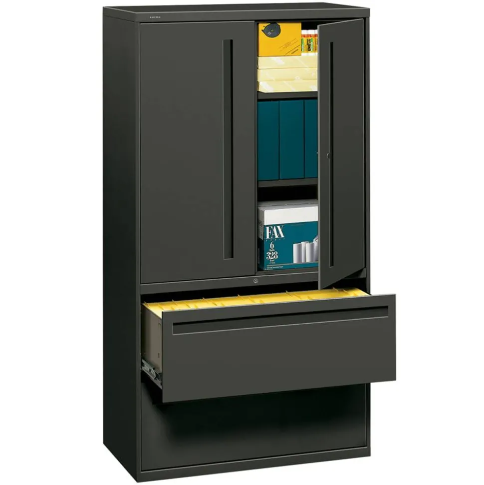 HON Brigade 700 18"D Lateral 2-Drawer Combo File Cabinet, Charcoal