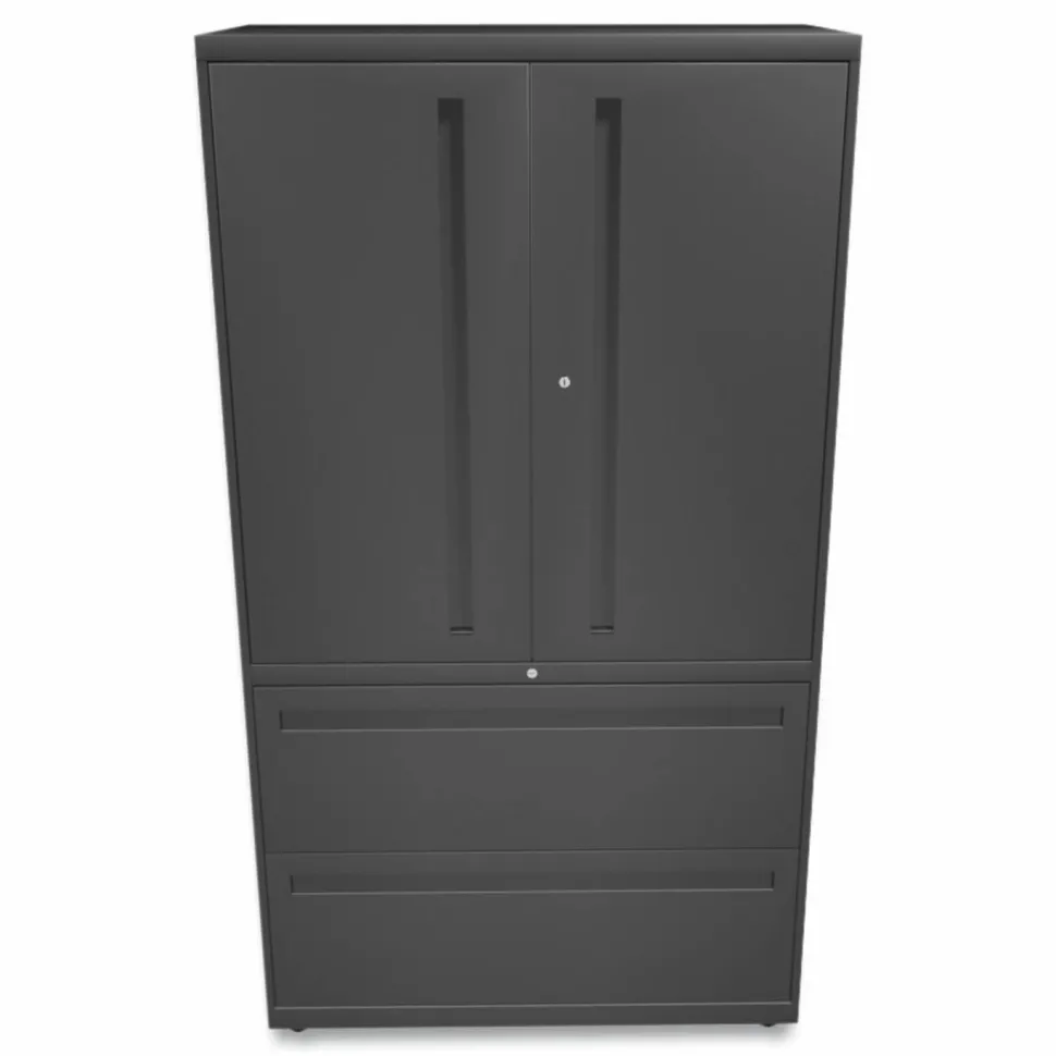 HON Brigade 700 18"D Lateral 2-Drawer Combo File Cabinet, Charcoal