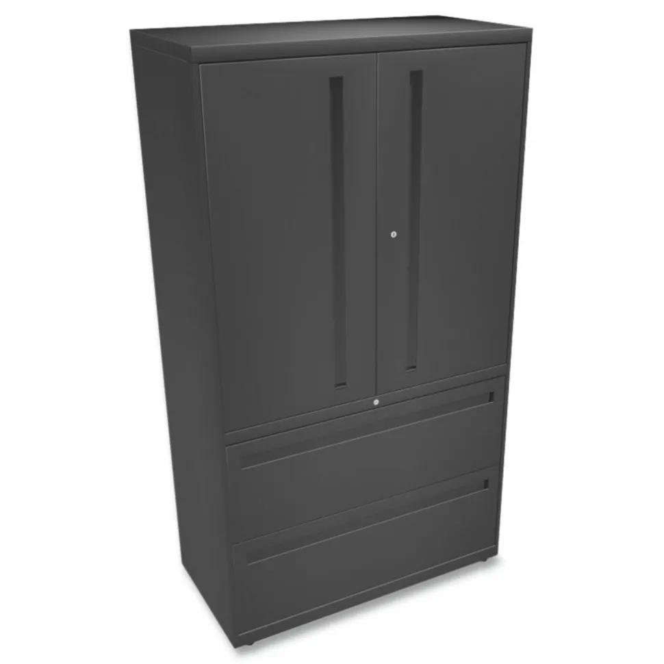 HON Brigade 700 18"D Lateral 2-Drawer Combo File Cabinet, Charcoal