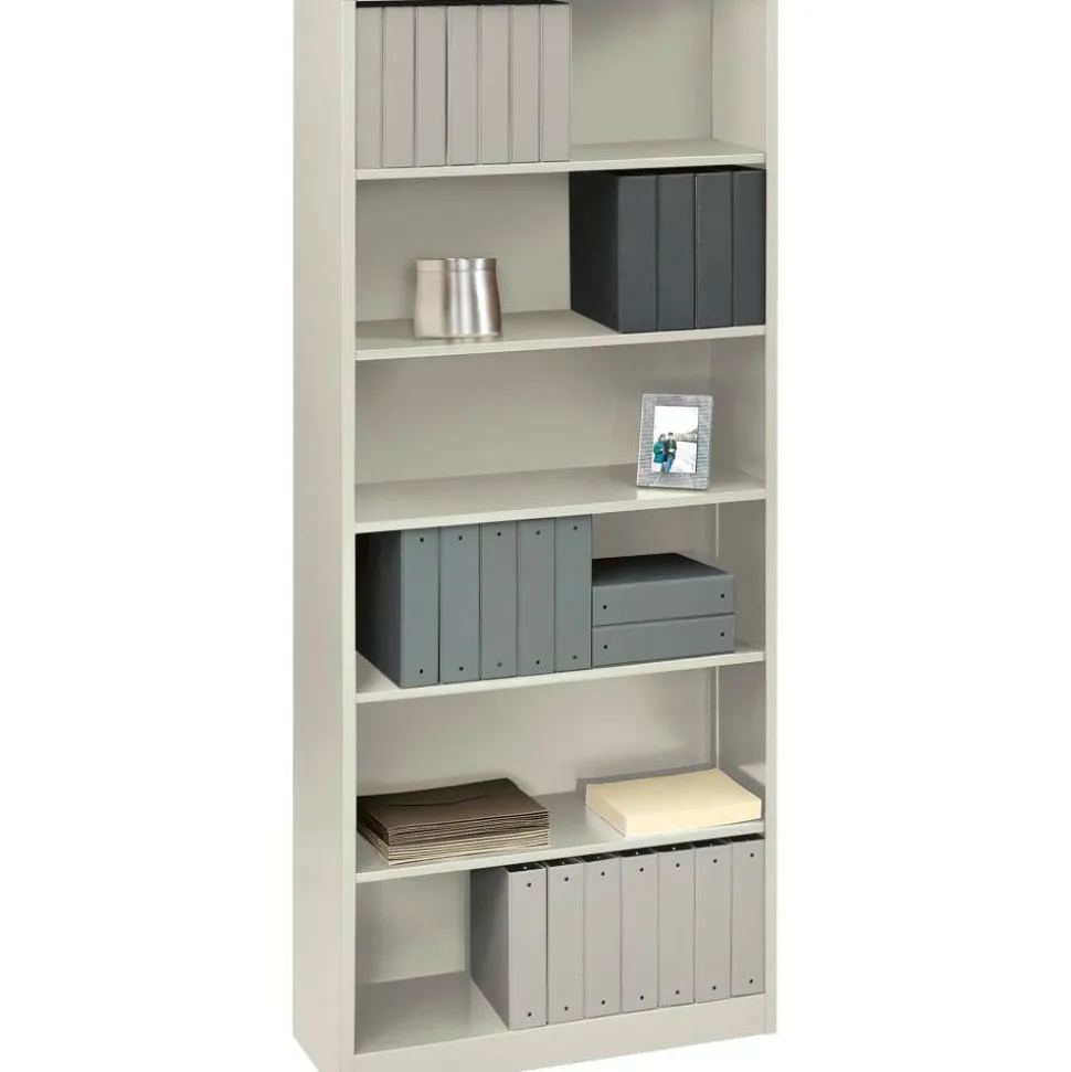 HON Brigade Steel Modular Shelving Bookcase, 6 Shelves (4 Adjustable), 81-1/8"H x 34-1/2"W x 12-5/8"D, Light Gray