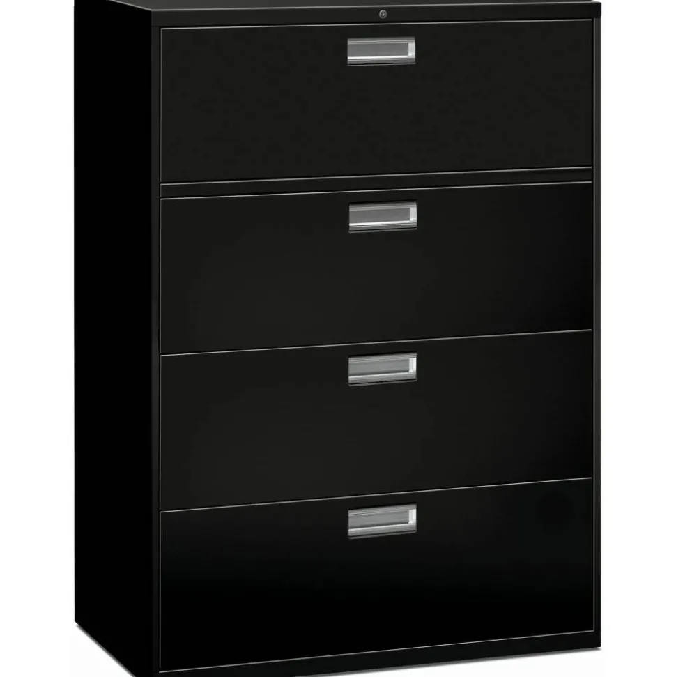 HON Brigade 600 42"W x 18"D Lateral 4-Drawer File Cabinet, Black