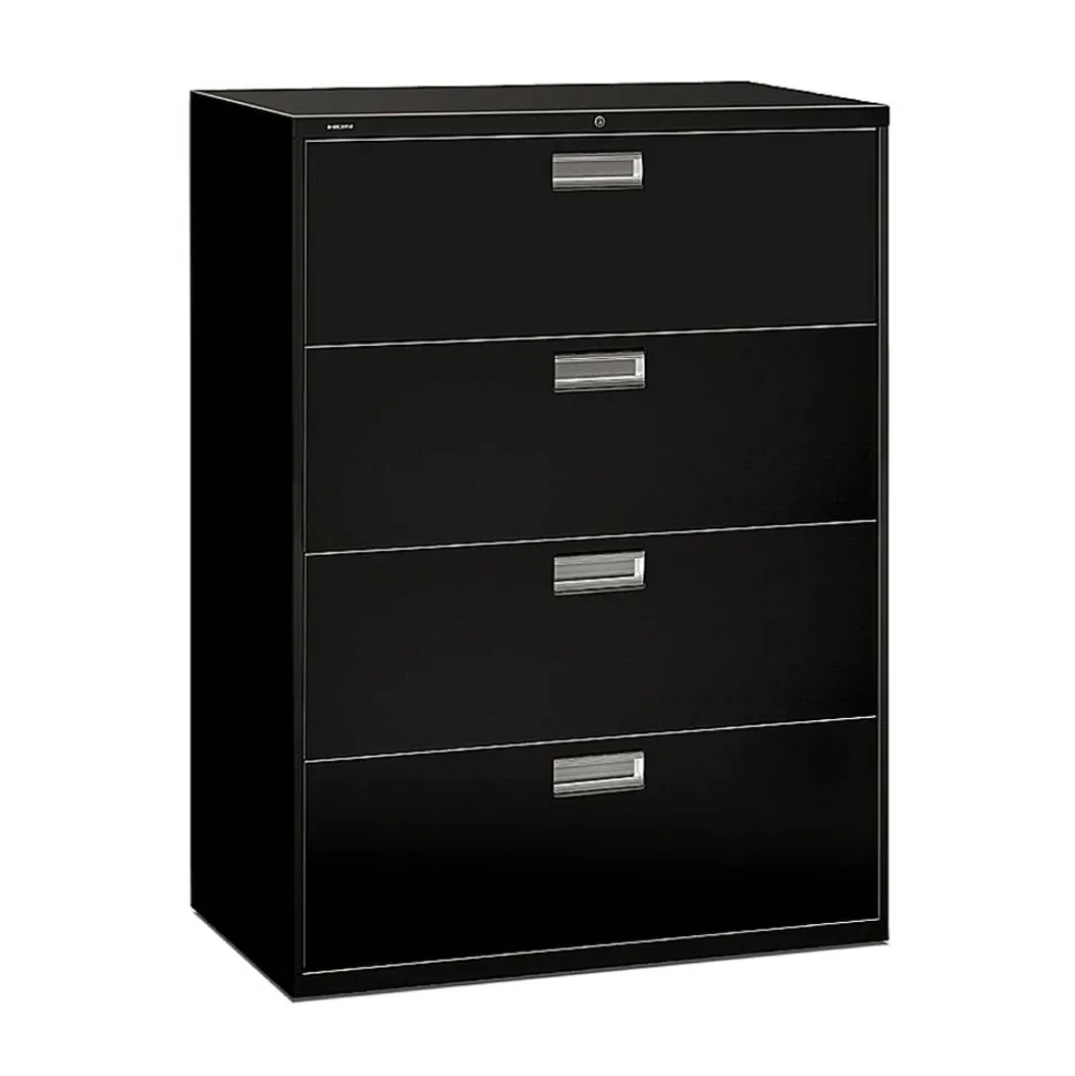 HON Brigade 600 42"W x 18"D Lateral 4-Drawer File Cabinet, Black
