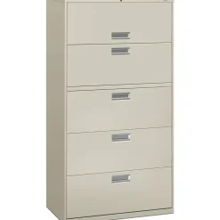 HON Brigade 600 36"W x 18"D Lateral 5-Drawer File Cabinet, Light Gray