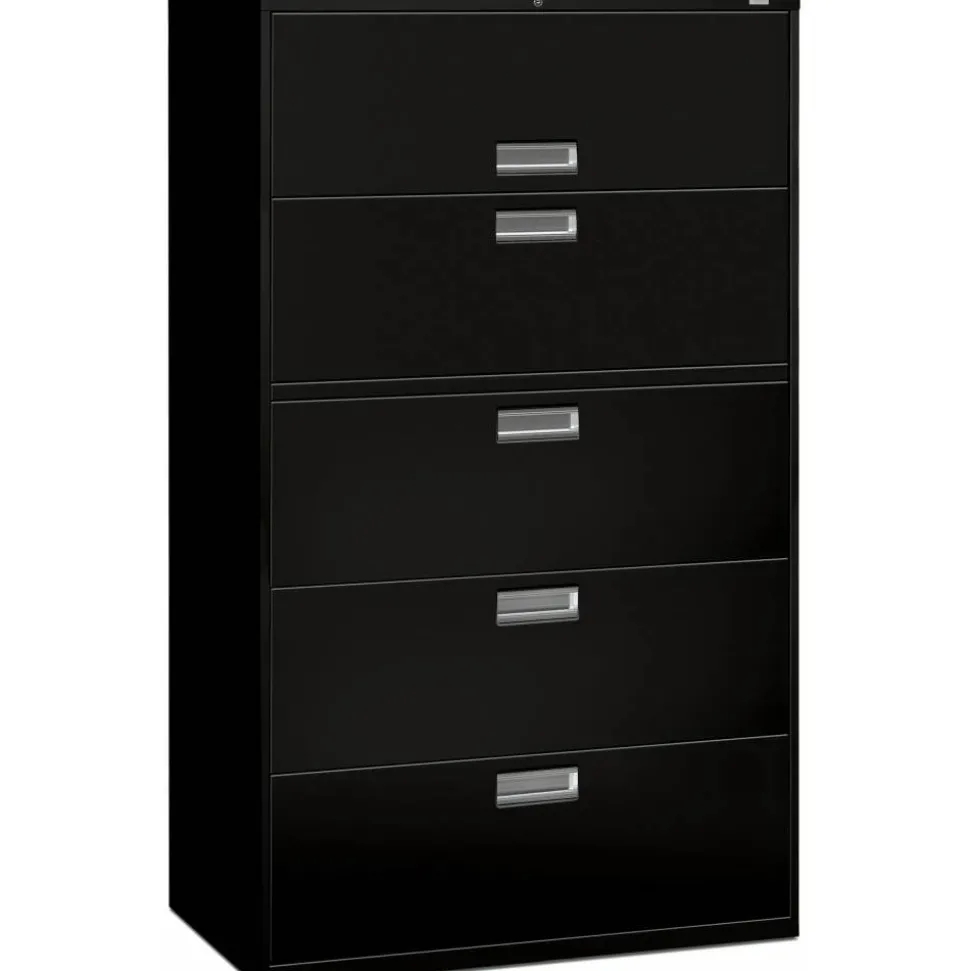 HON Brigade 600 42"W x 18"D Lateral 5-Drawer File Cabinet, Black