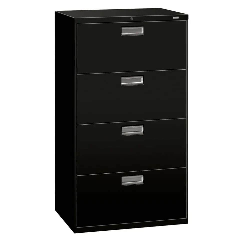 HON Brigade 600 36"W x 19-1/4"D Lateral 4-Drawer File Cabinet, Black