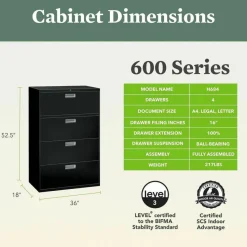 HON Brigade 600 36"W x 18"D Lateral 4-Drawer File Cabinet, Putty