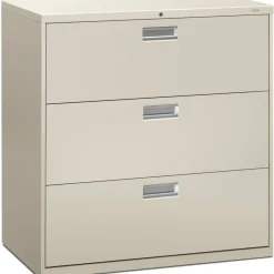 HON Brigade 600 42"W x 18"D Lateral 3-Drawer File Cabinet, Light Gray