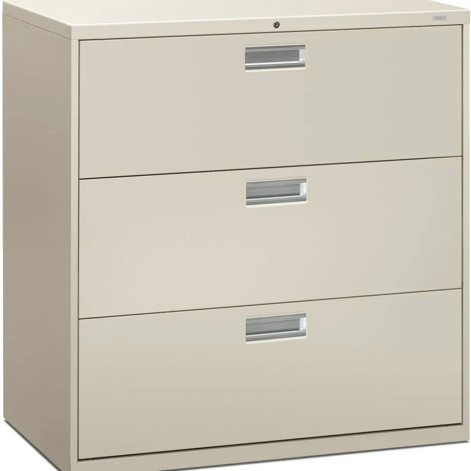 HON Brigade 600 42"W x 18"D Lateral 3-Drawer File Cabinet, Light Gray