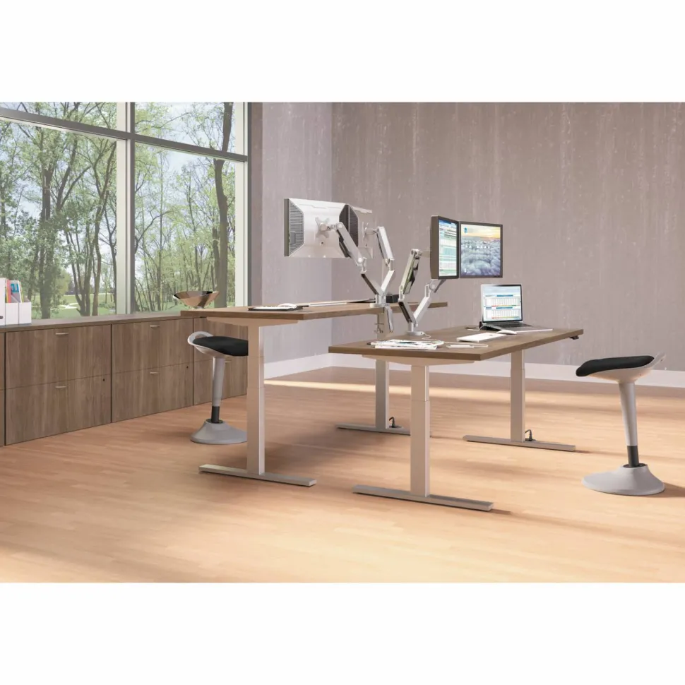 HON Dual Monitor Arm with USB, for 21" Monitors, 360 deg Rotation/Pan,+15 deg/-85 deg Tilt, Silver, Up to 19.8 lb