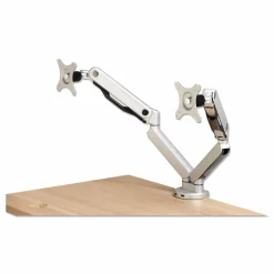 HON Dual Monitor Arm with USB, for 21" Monitors, 360 deg Rotation/Pan,+15 deg/-85 deg Tilt, Silver, Up to 19.8 lb