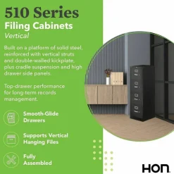 HON 510 25"D Vertical 4-Drawer File Cabinet, Black
