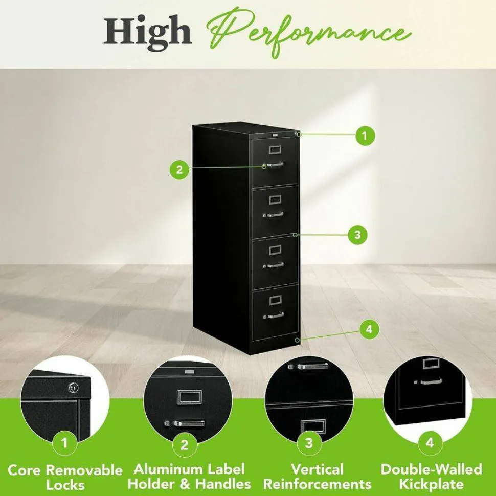 HON 310 26-1/2"D Vertical 4-Drawer Legal-Size File Cabinet, Black