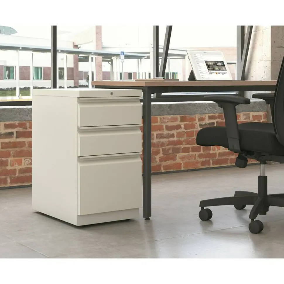 HON Efficiencies 22-7/8"D Vertical 3-Drawer Mobile Pedestal File Cabinet, Light Gray
