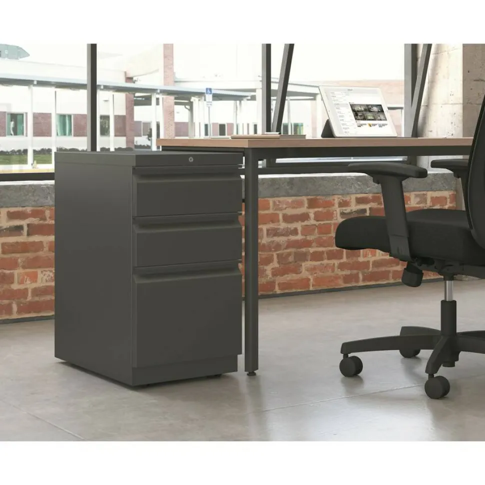 HON Efficiencies 22-7/8"D Vertical 3-Drawer Mobile Pedestal File Cabinet, Charcoal