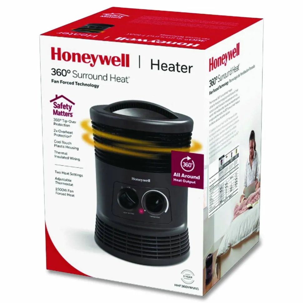Honeywell 360 Surround Fan Forced Heater, 1,500 W, 9 x 9 x 12, Gray