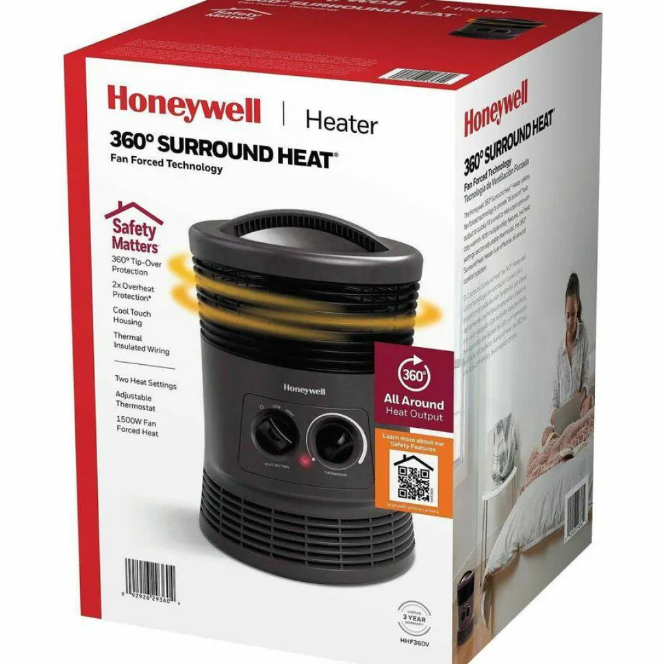 Honeywell 360 Surround Fan Forced Heater, 1,500 W, 9 x 9 x 12, Gray