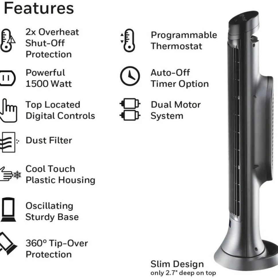 Honeywell Digital Tower Heater, 1,500 W, 10.12 x 8 x 23.25, Black