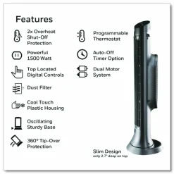 Honeywell Digital Tower Heater, 1,500 W, 10.12 x 8 x 23.25, Black