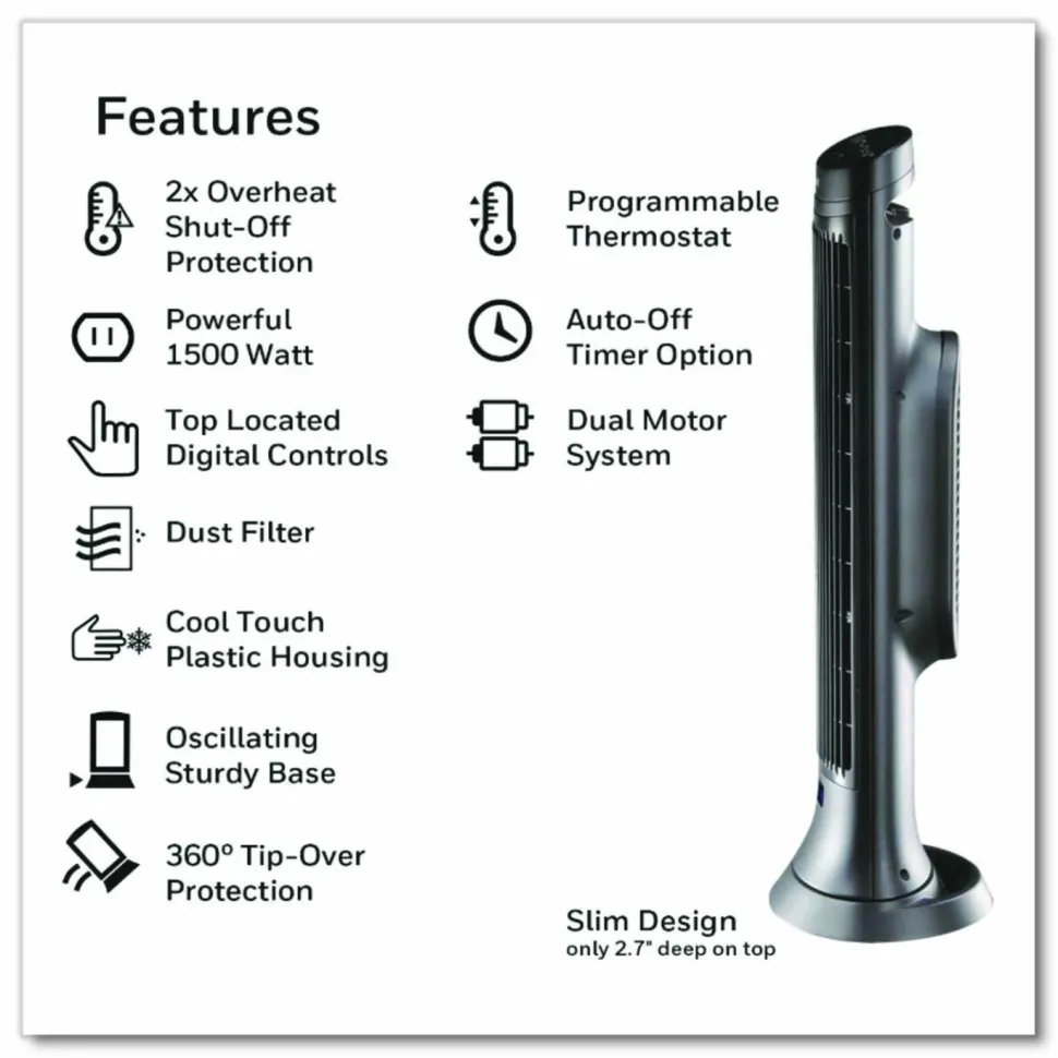 Honeywell Digital Tower Heater, 1,500 W, 10.12 x 8 x 23.25, Black