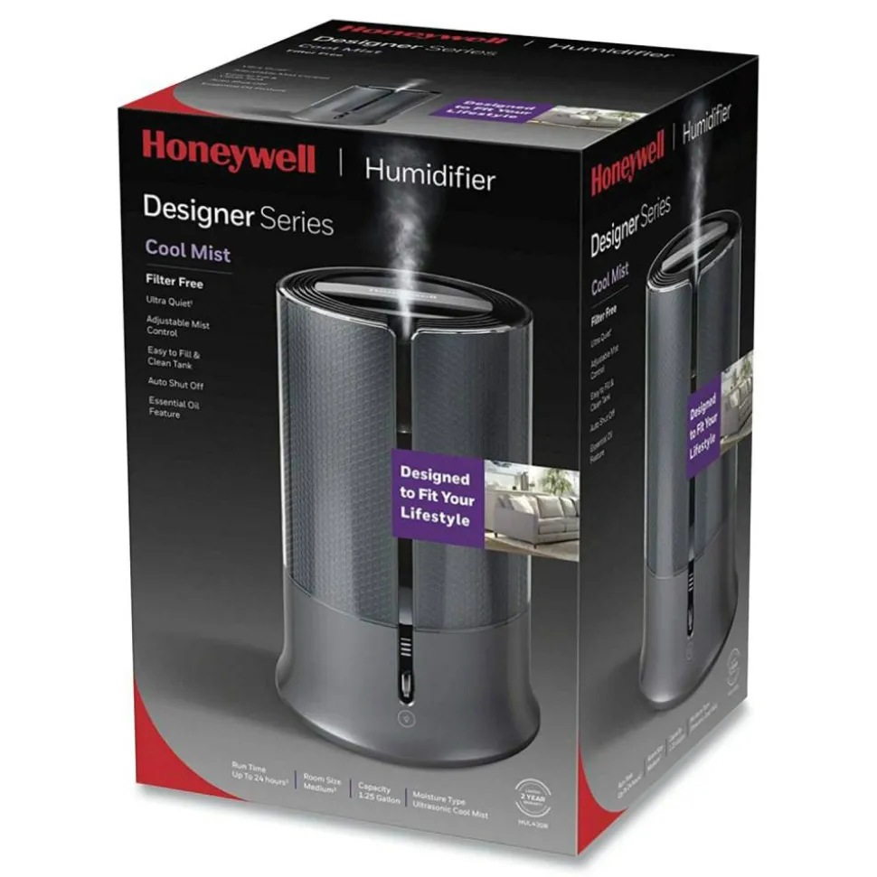 Honeywell Filter Free Ultrasonic Cool Mist Humidifier, 1.25 gal Tank Capacity, 8.8 x 8.8 x 13.2, Black