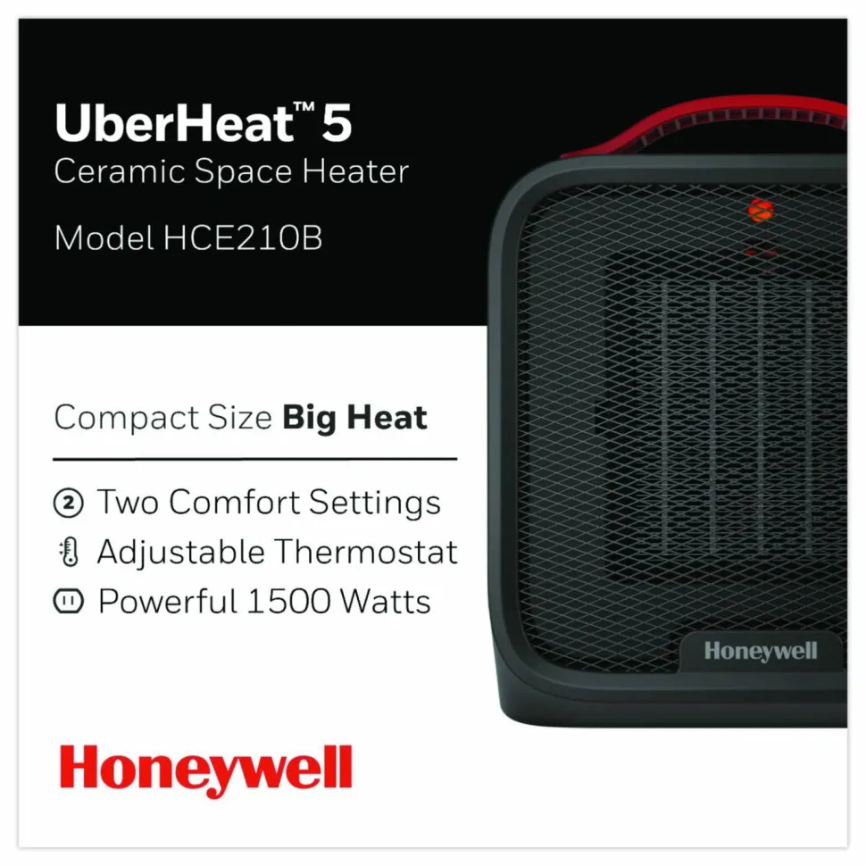 Honeywell UberHeat 5 Ceramic Heater, 1,500 W, 4.5 x 4.5 x 8.86, Black