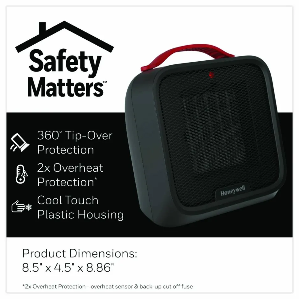 Honeywell UberHeat 5 Ceramic Heater, 1,500 W, 4.5 x 4.5 x 8.86, Black